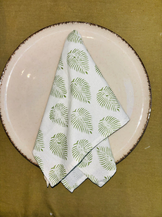 Handmade Jaipur Block Print Cotton Napkins – Green Leaf Pattern (Set of 2)