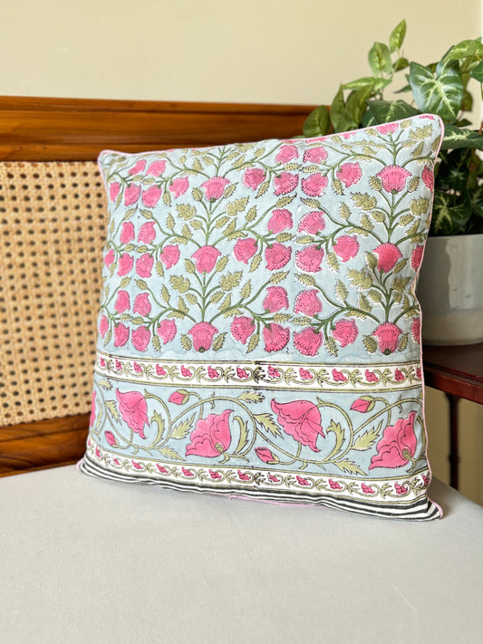 Royal Blossom Block-Printed Cushion Cover