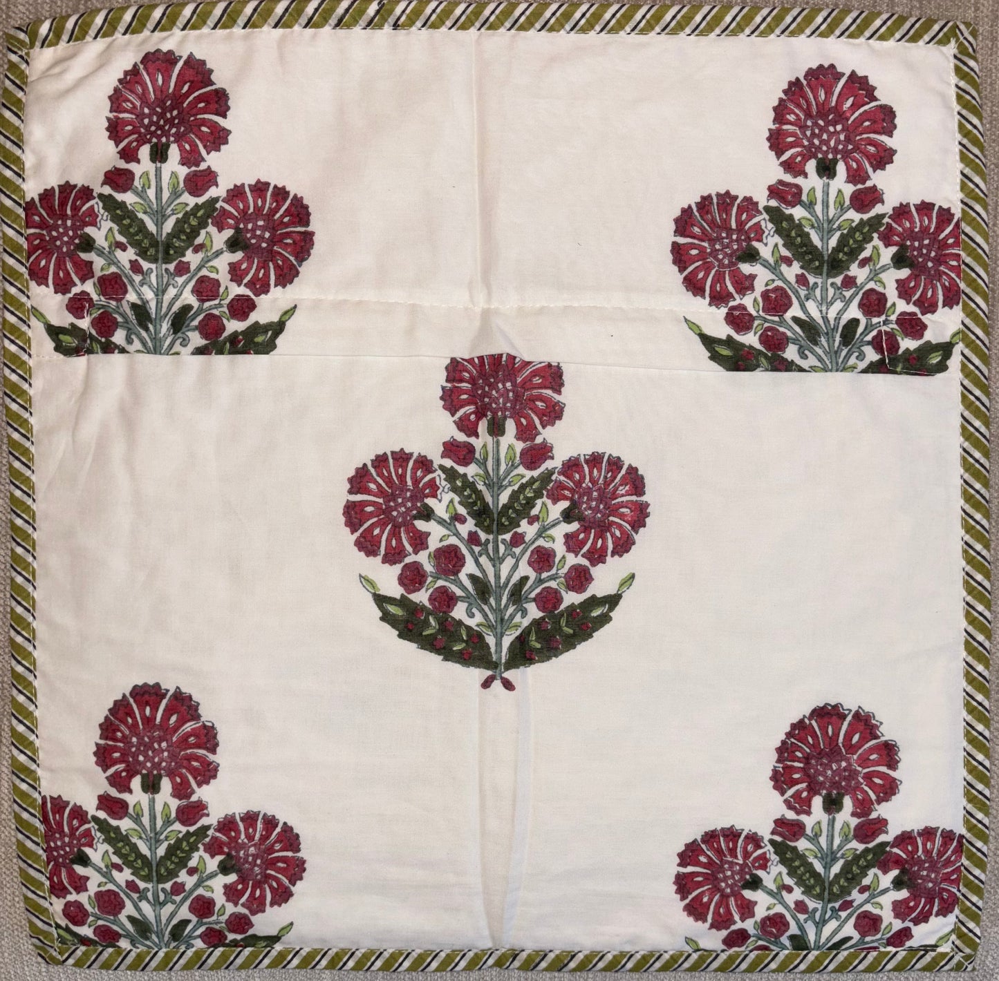 Scarlet Harmony block printed cushion