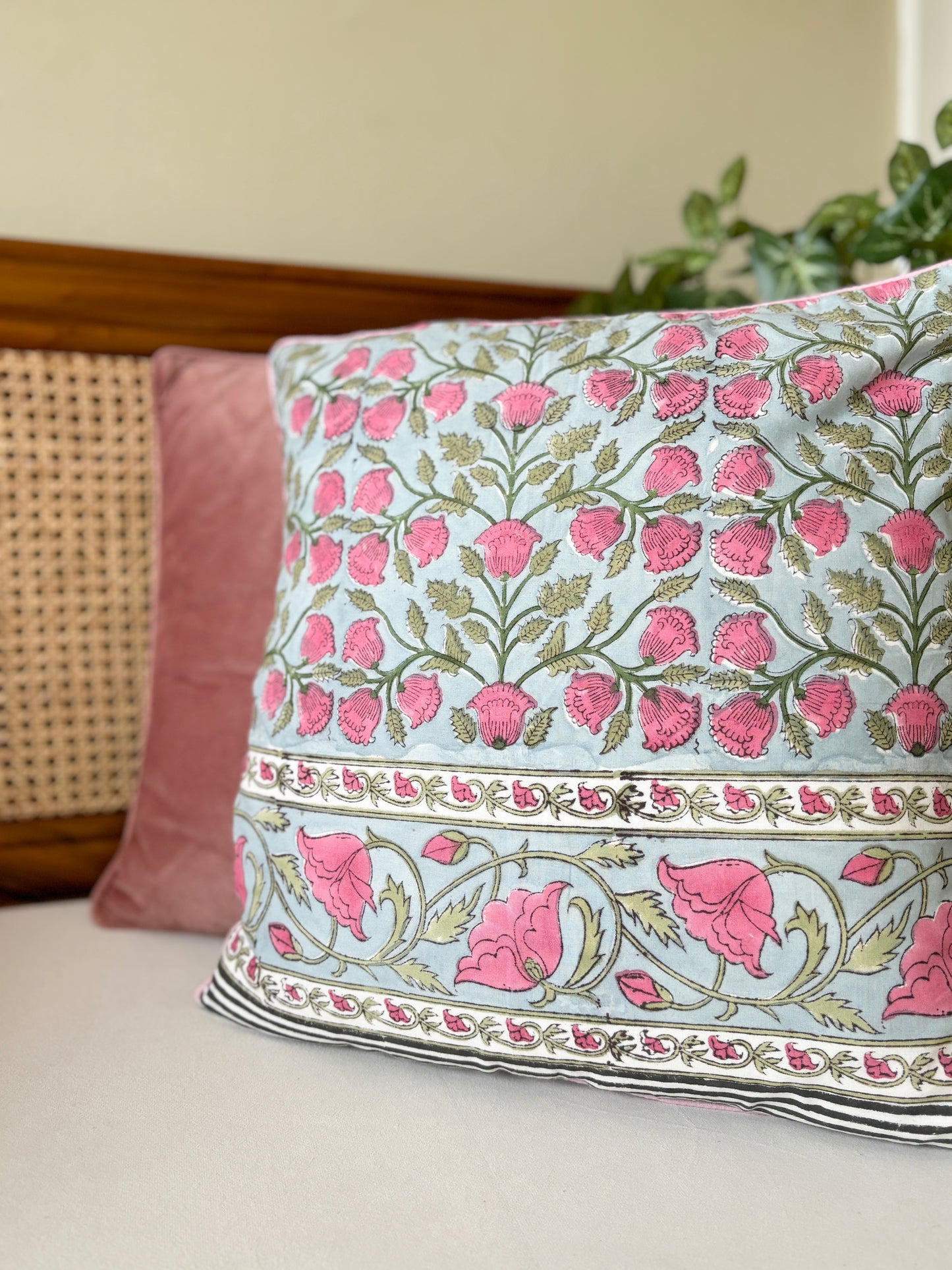 Royal Blossom Block-Printed Cushion Cover