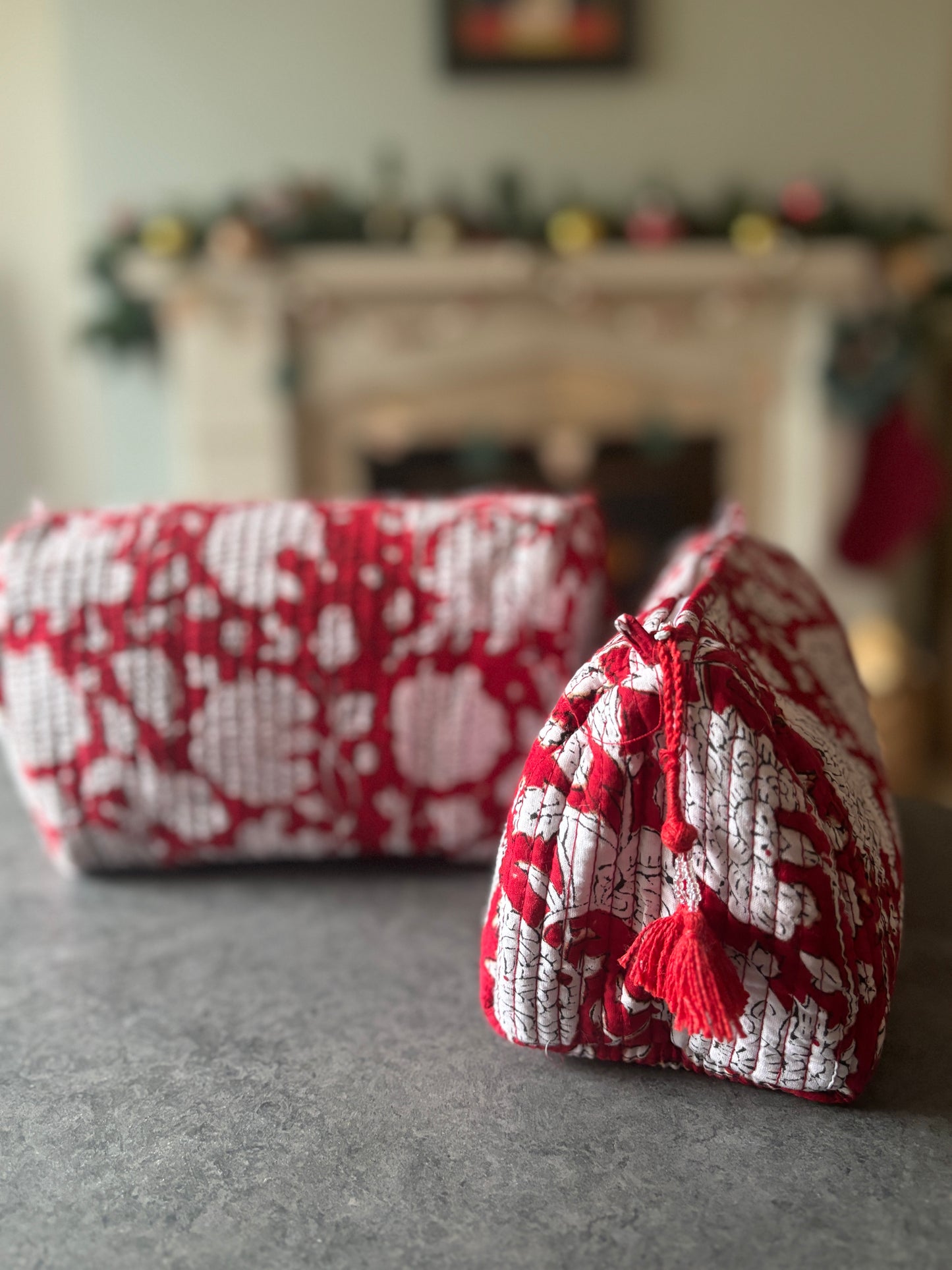 Red Floral Wash Bags - Set of 2