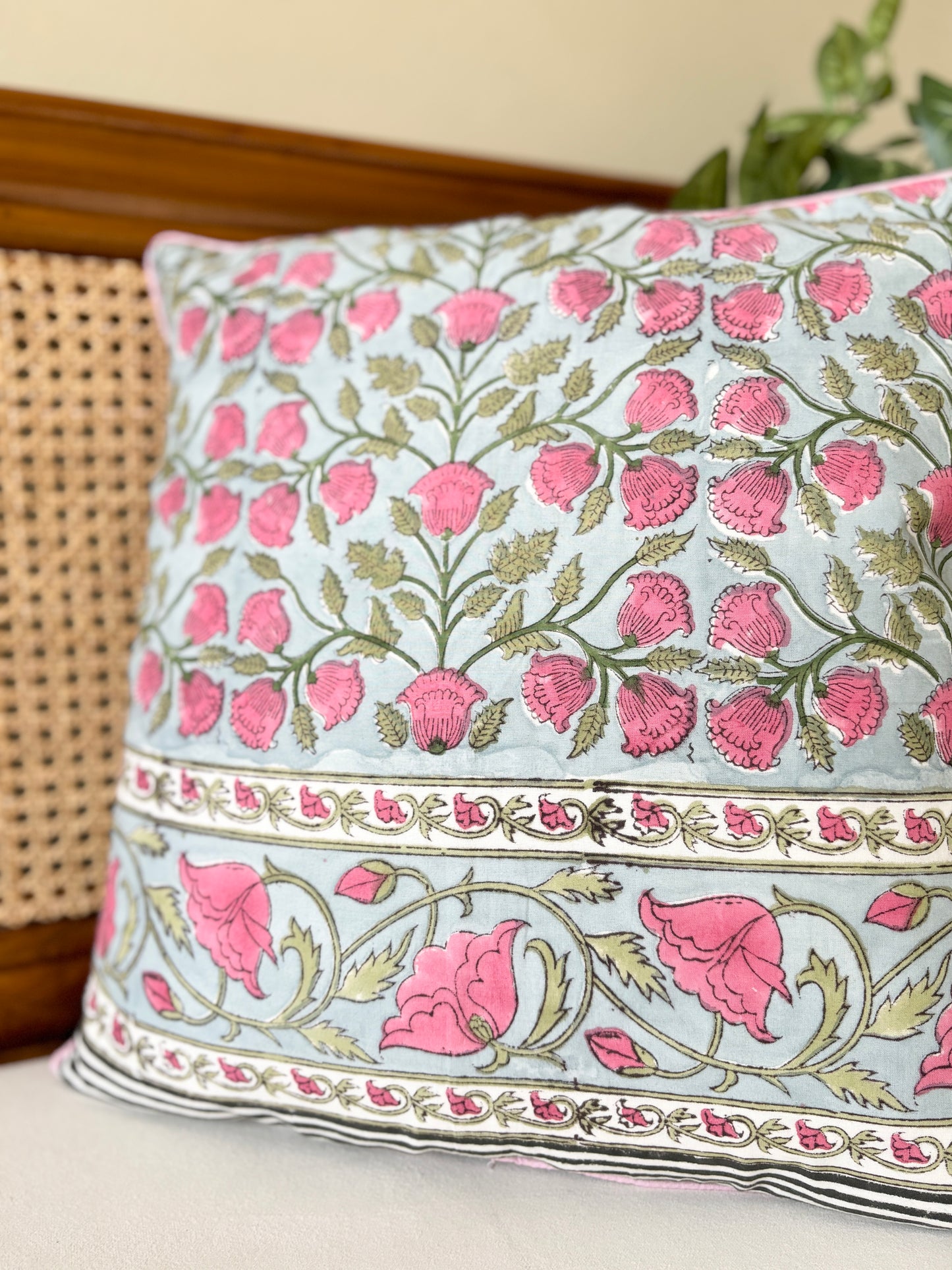 Royal Blossom Block-Printed Cushion Cover