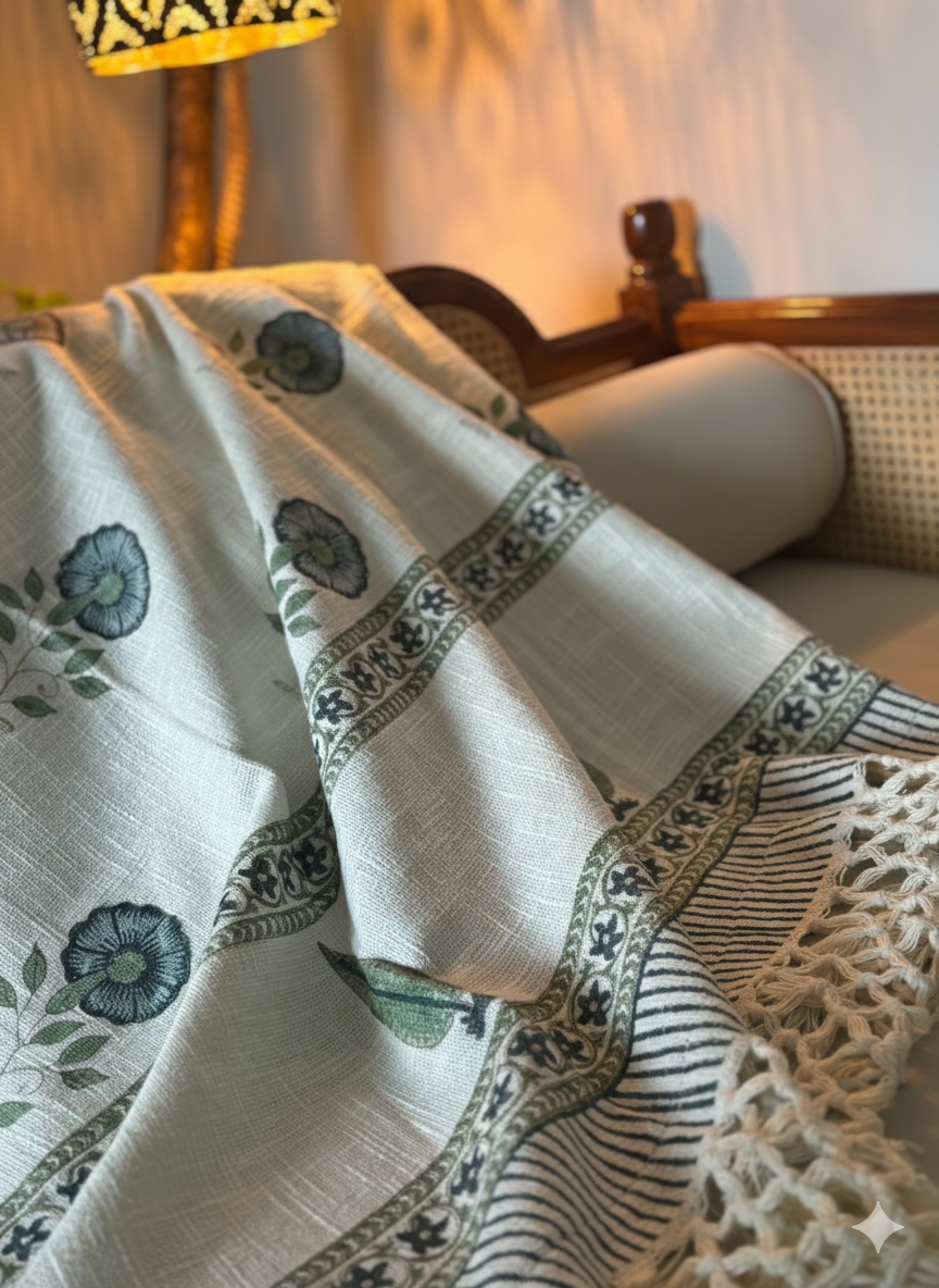 Blue Motif Block Printed Throw