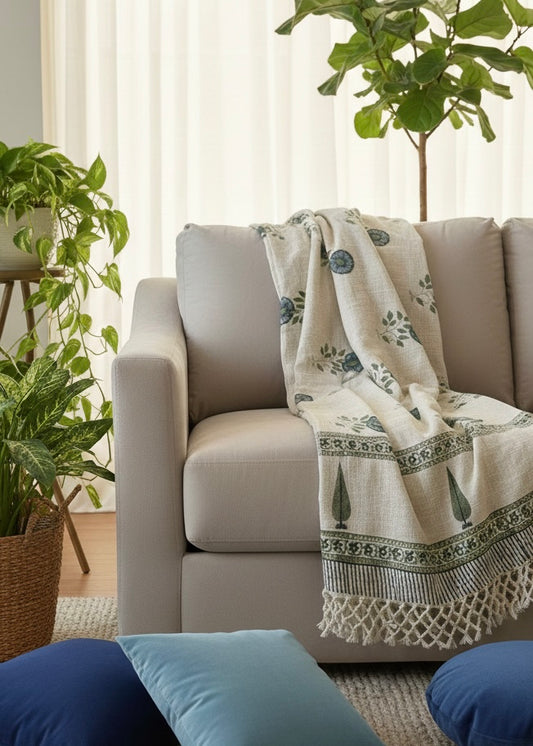 Blue Motif Block Printed Throw