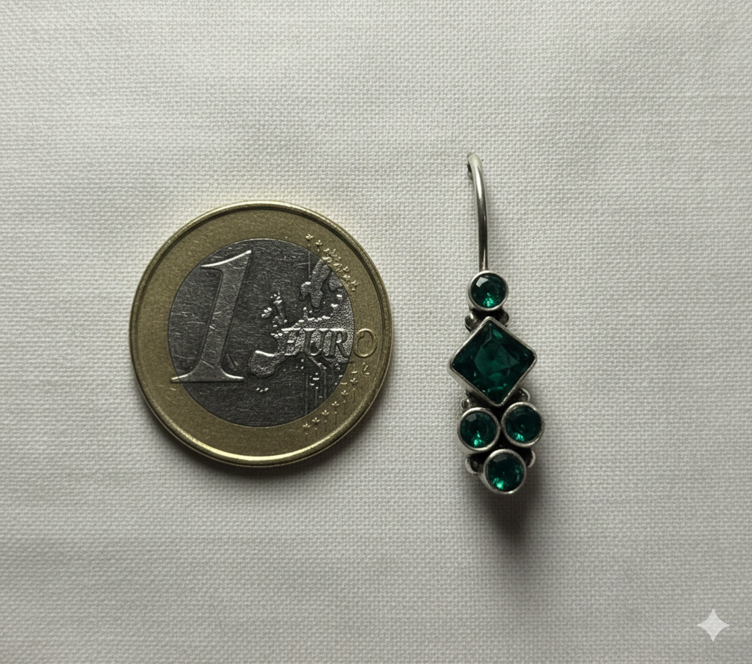 Green Cluster Silver Earrings