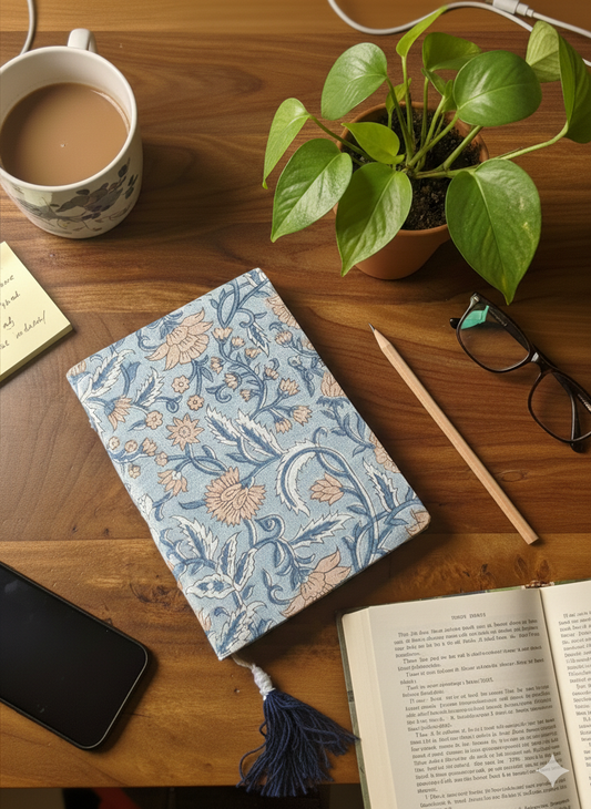 Blue Floral Block Printed Diary