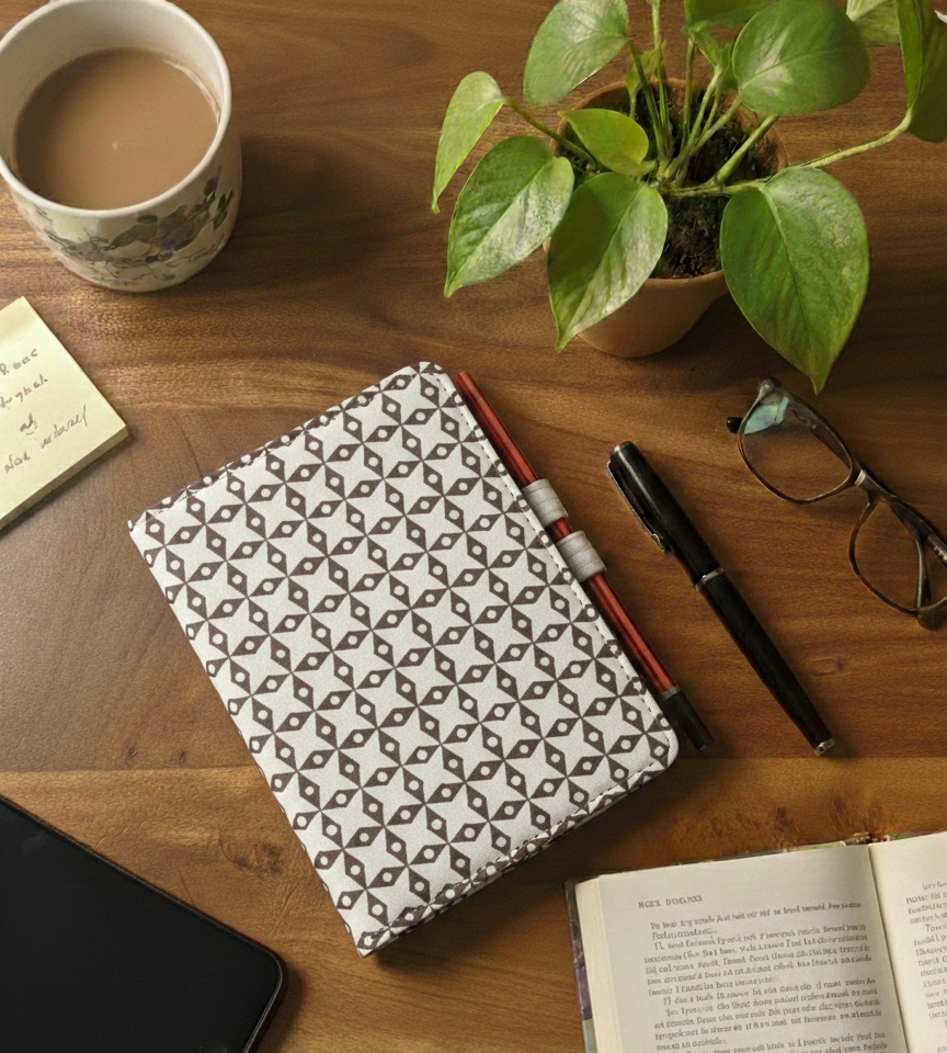 Geometric Flower Handmade Block Print Fabric Diary