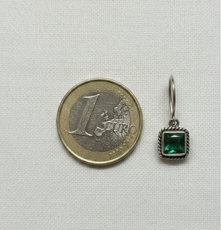 Small Green Square Silver Hook Earrings