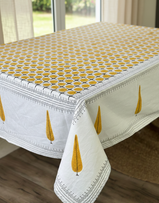 Amber Leaf Harmony – Block Printed Canvas Cotton Table Cloth