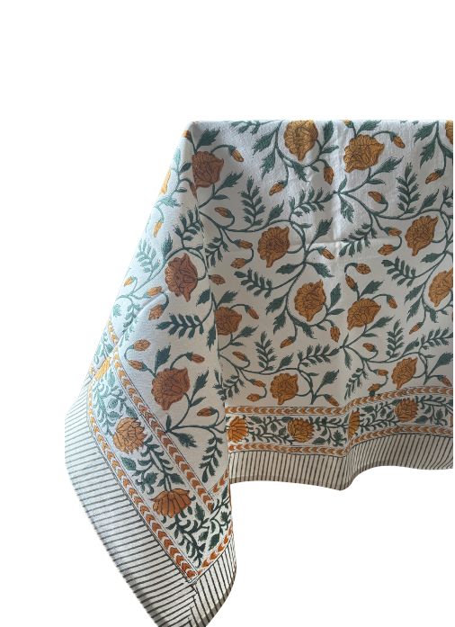 Yellow orange floral table cloth in 100% cotton