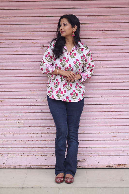 The Gulab Jaipur Shirt – Pink Hand Block Printed Cotton Elegance
