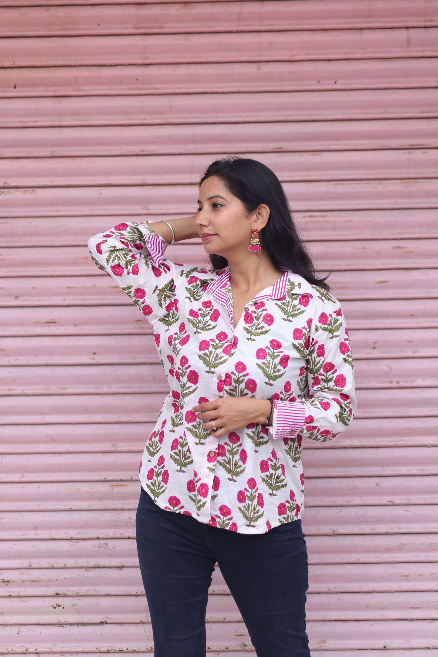 The Gulab Jaipur Shirt – Pink Hand Block Printed Cotton Elegance