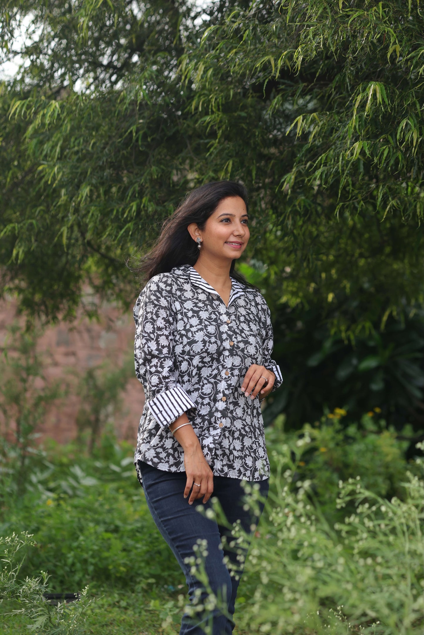 The Noor Shirt – Black & White Hand Block Printed Cotton Shirt