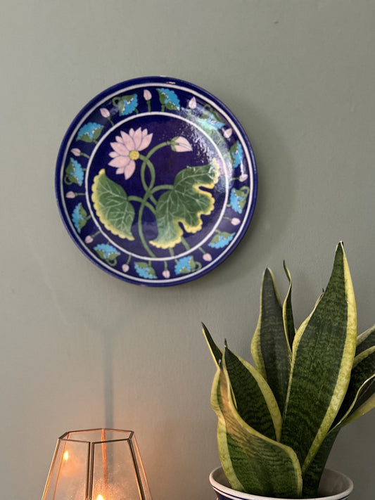 Lotus Serenity Blue Pottery Wall Plate