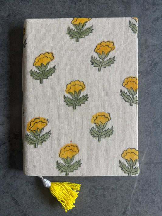 Yellow Motifs Floral Block Printed Diary