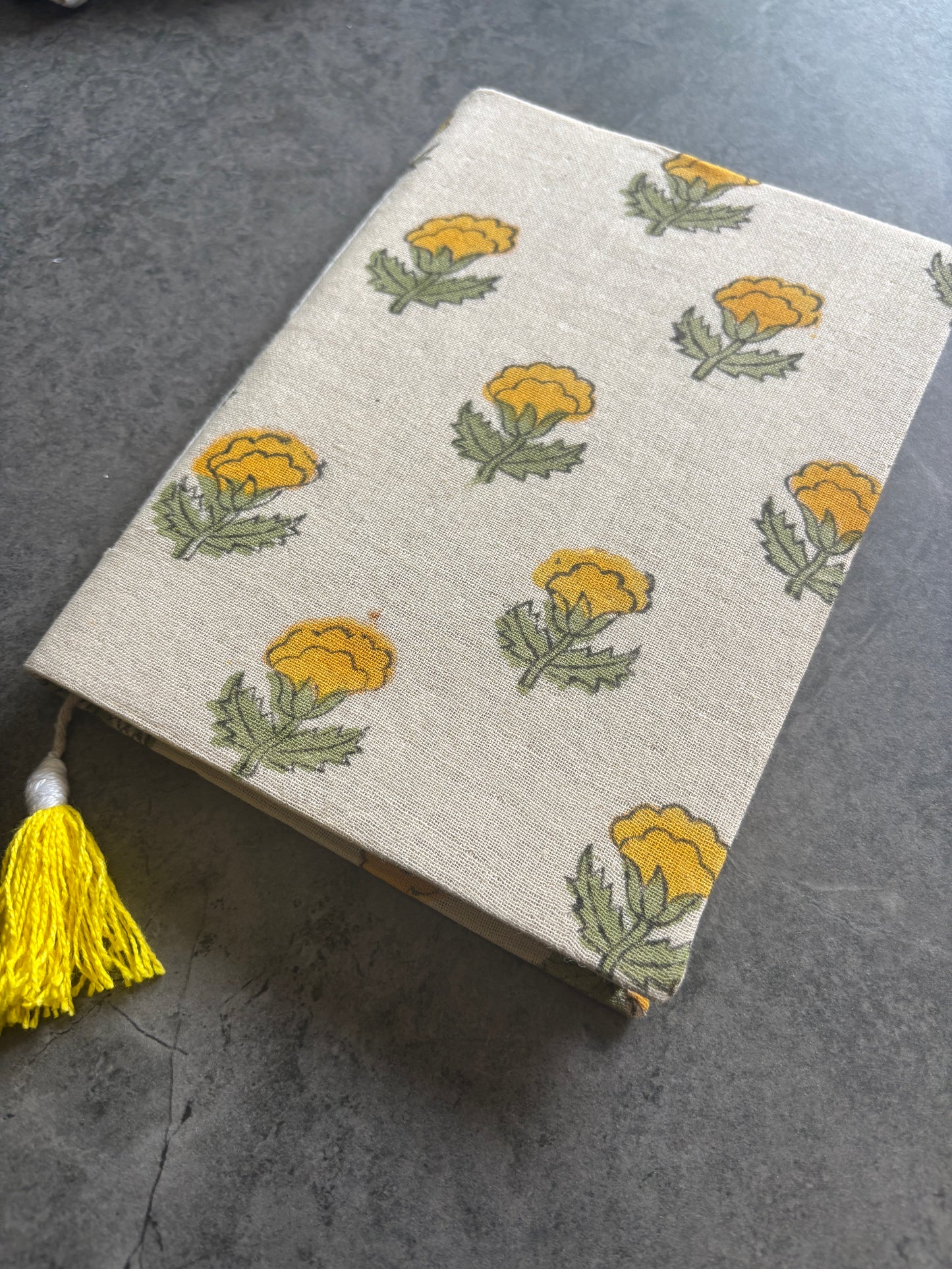 Yellow Motifs Floral Block Printed Diary