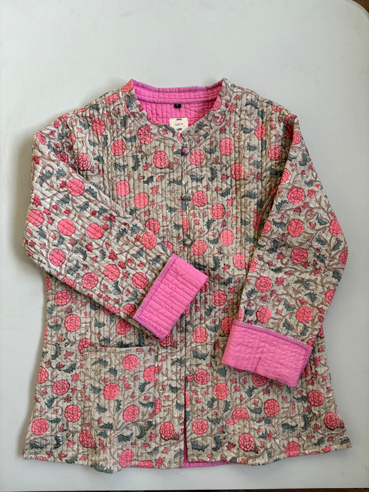 Floral Bliss Block Printed Quilted Jacket