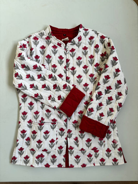 Red Petal Block Printed Jacket