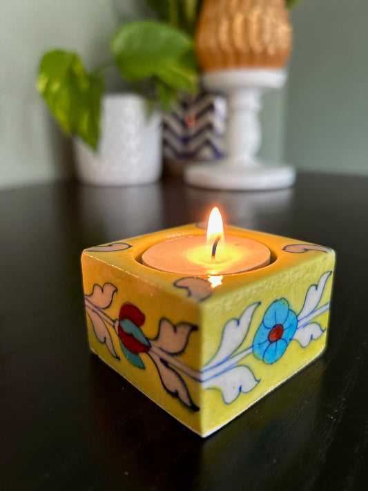 Lemon Blossom Square Tea Light Holder