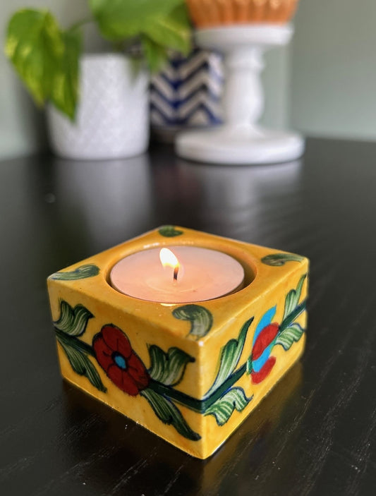 Sunflower Yellow Square Tea Light Holder