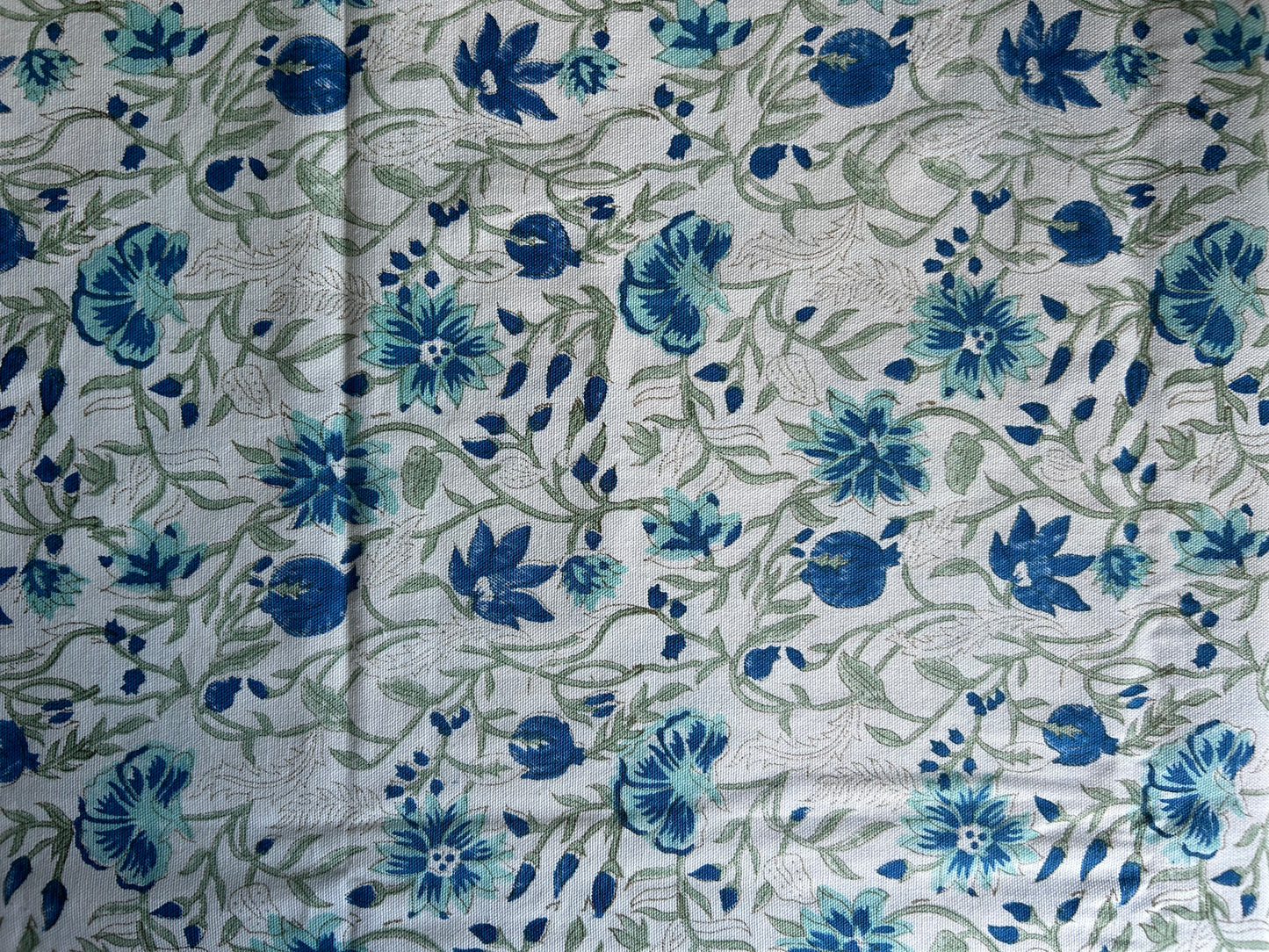 Teal Blooms Block Print Table Cloth