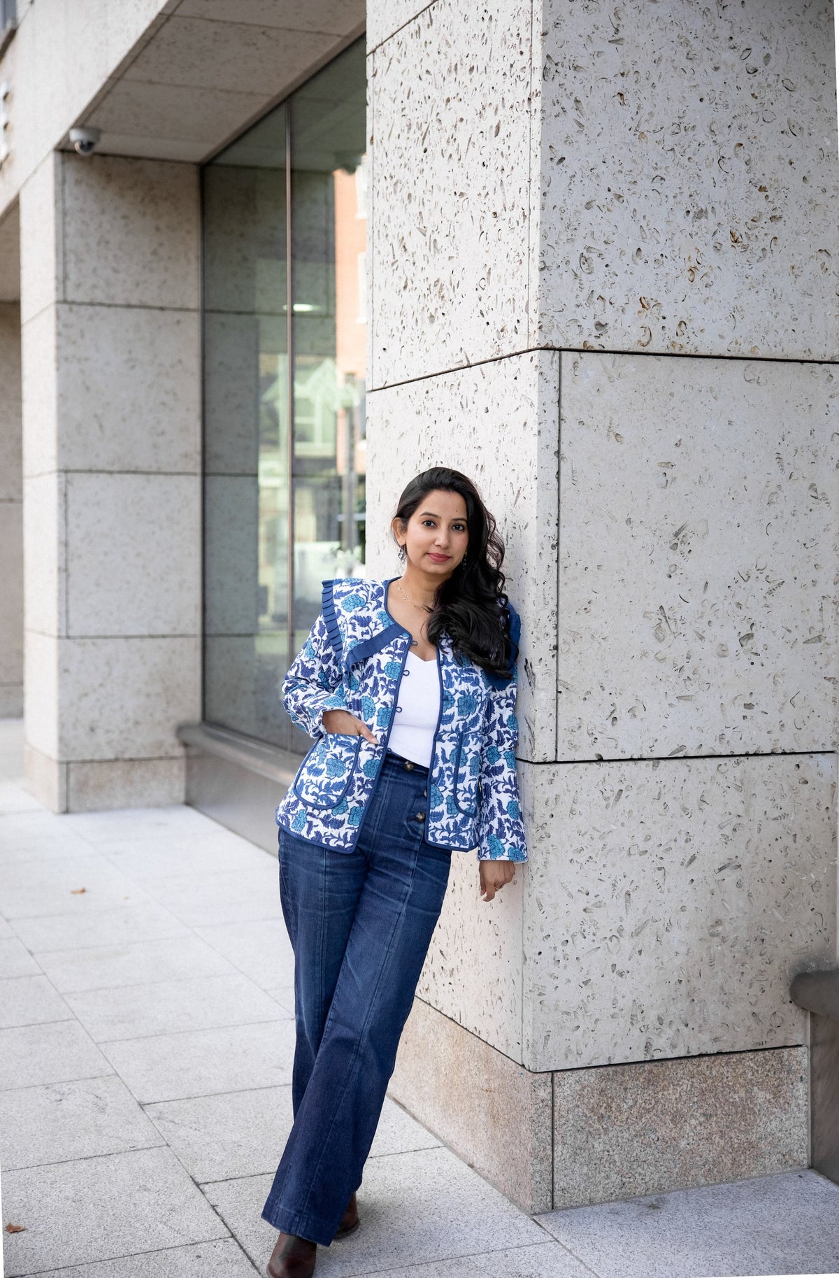 Blue Rose Block Print Jacket
