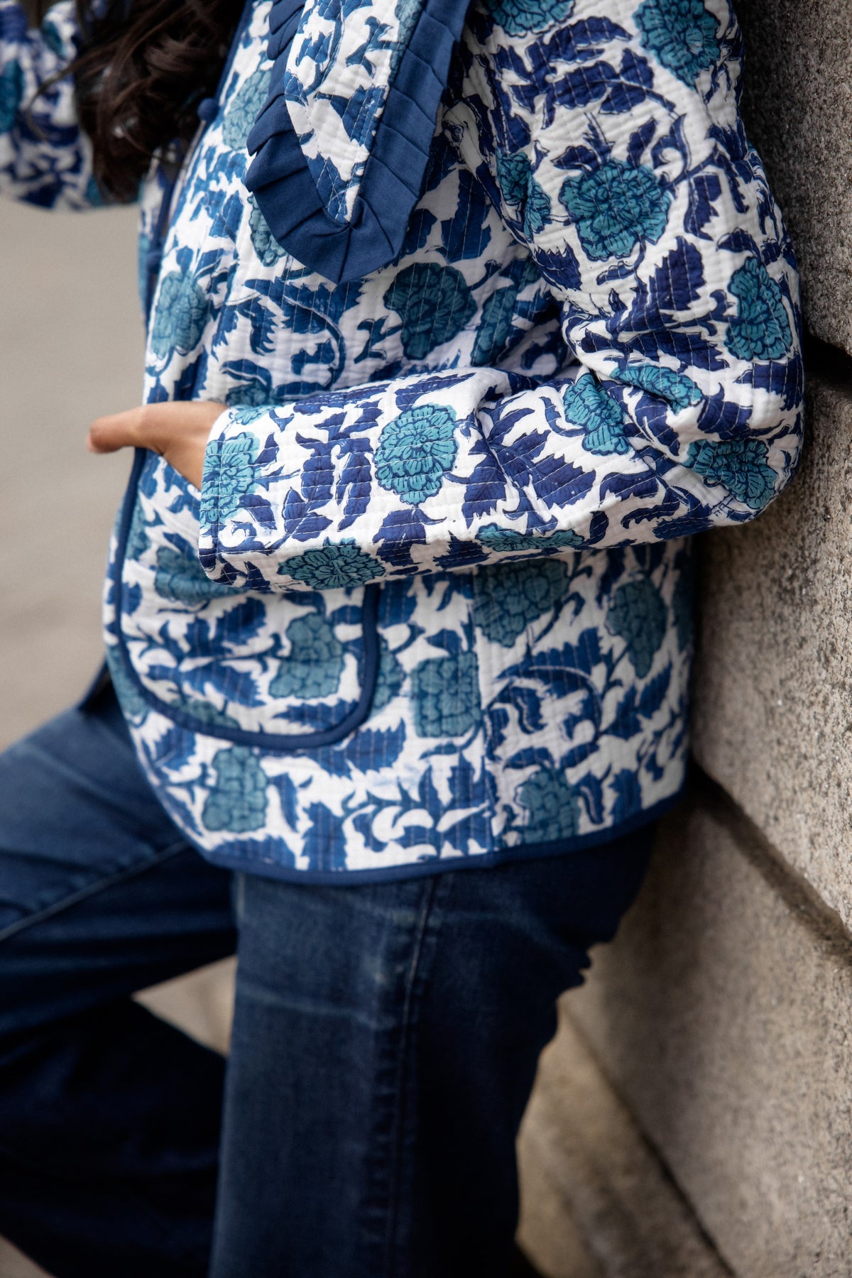 Blue Rose Block Print Jacket