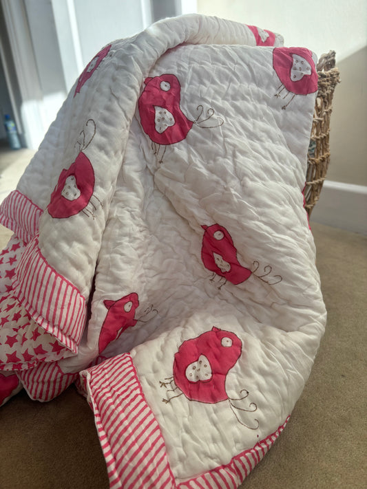Pink Bird Baby Blanket