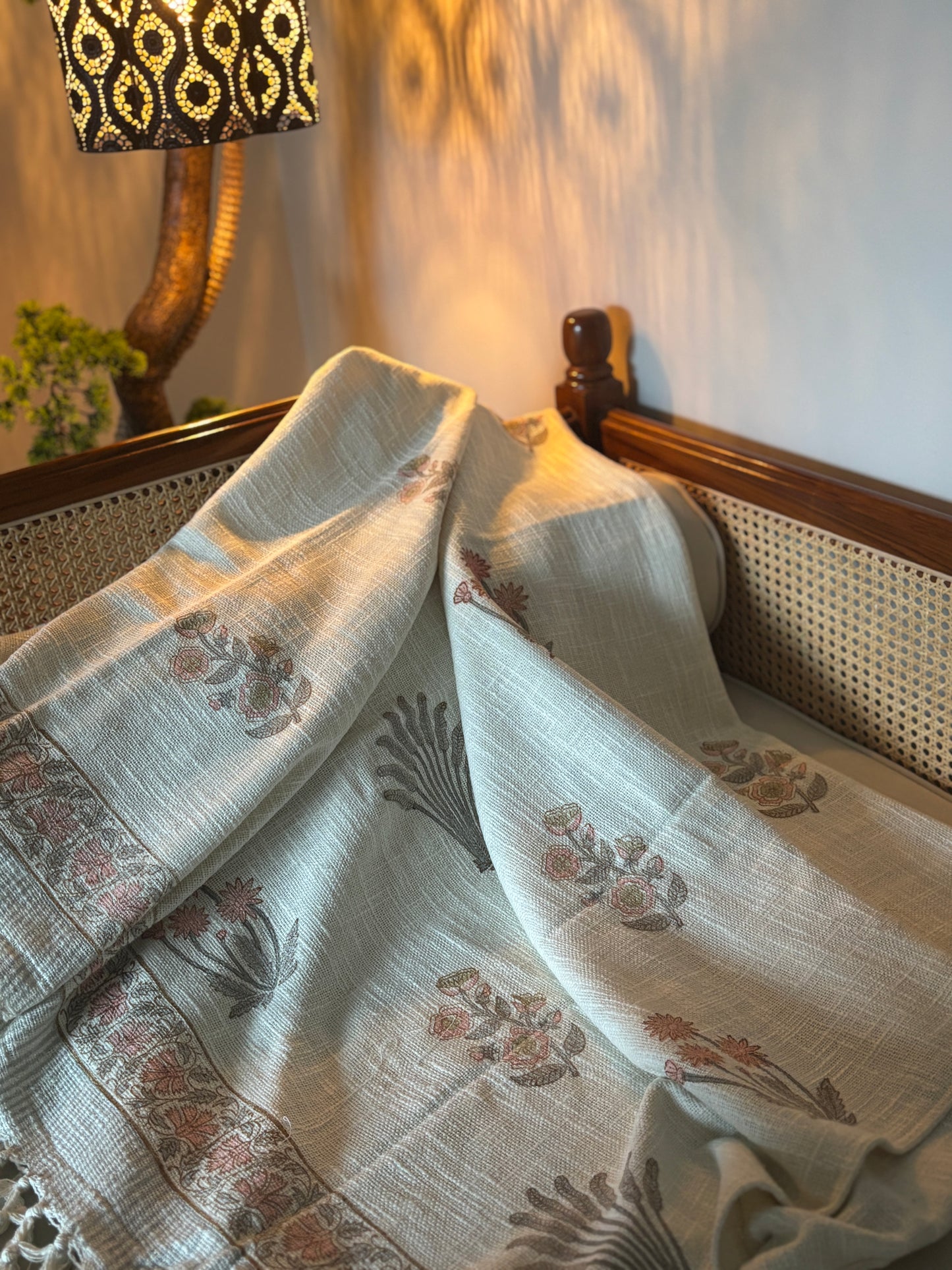 Pink Motif Block Printed Throw