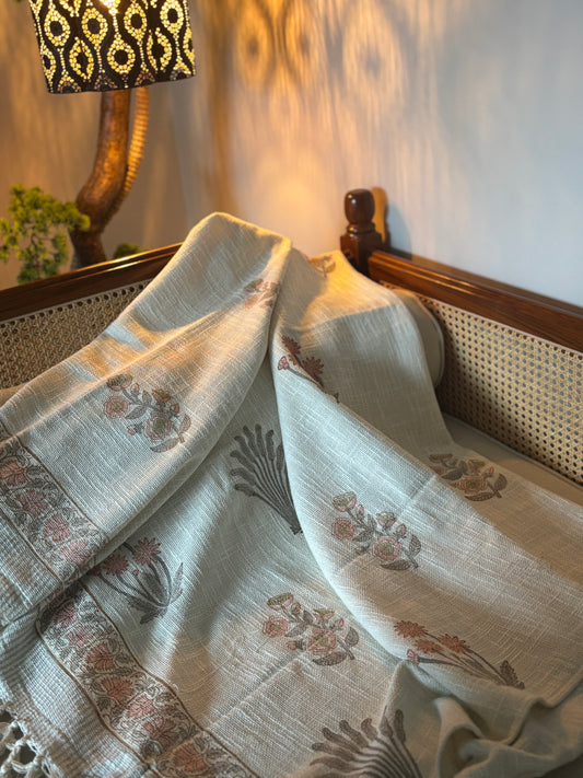 Pink Motif Block Printed Throw