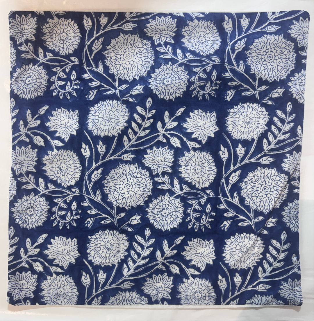 Indigo Block Printed Cotton Cushion Cover