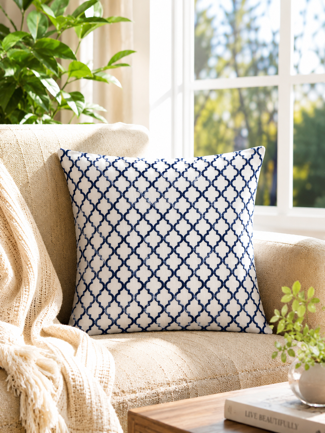 Indigo Blue Moroccan Pattern Cushion Cover