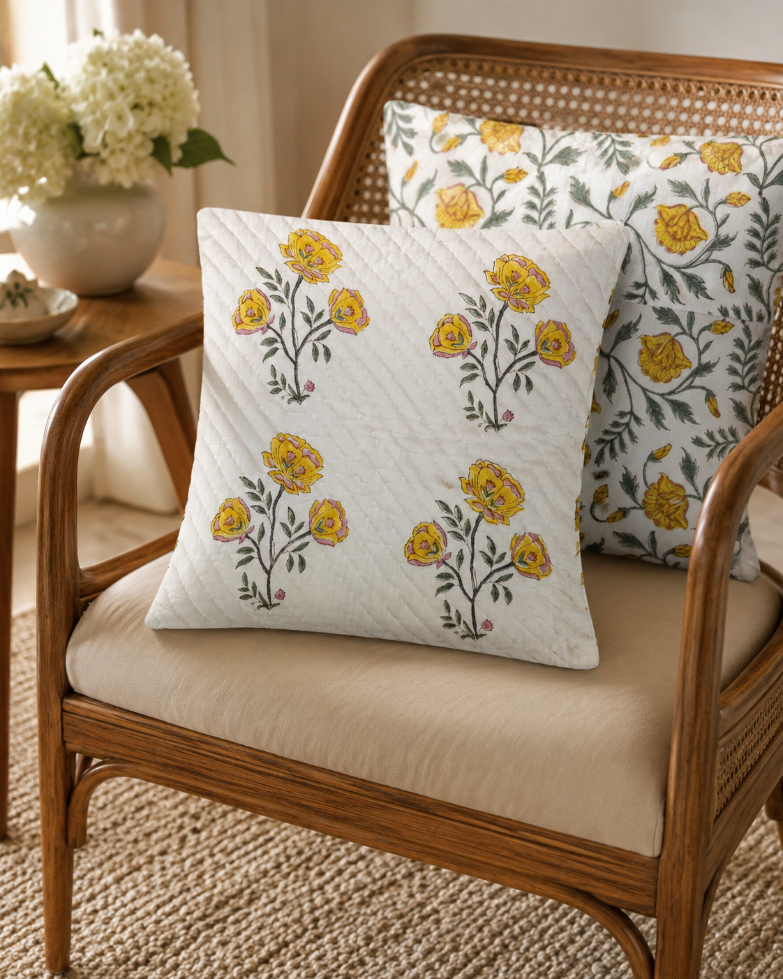 Marigold Flower Motif on Cotton Cushion Cover