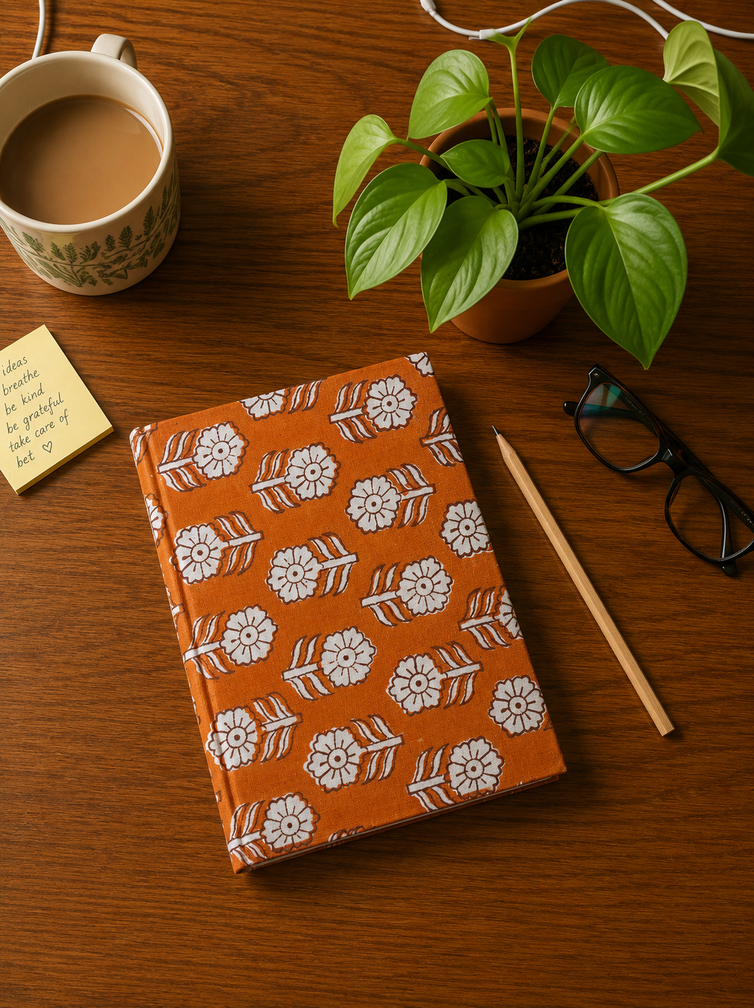 Marigold Motif Fabric Diary | Handmade Journal Hard Bound