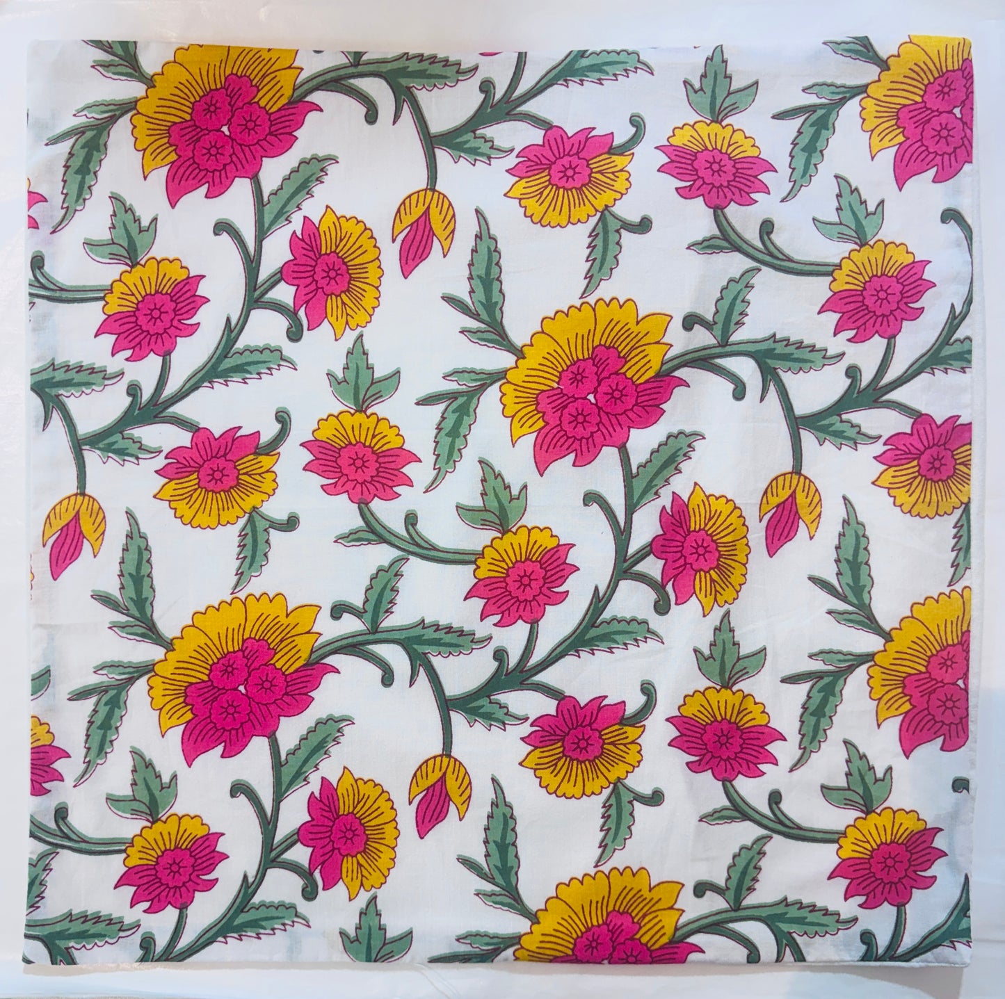 Pink and Mustard Cotton Cushion Cover
