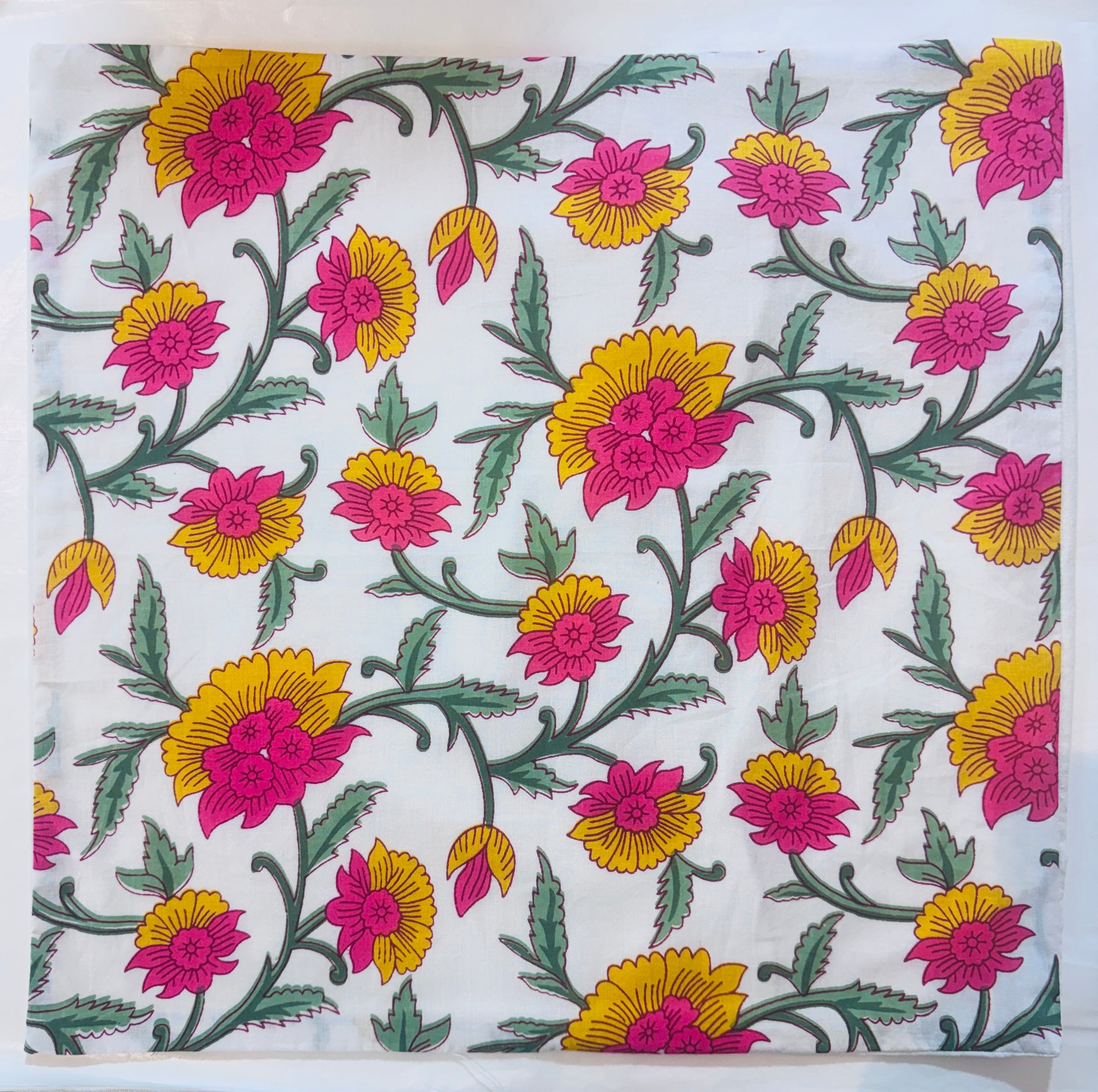 Pink and Mustard Cotton Cushion Cover