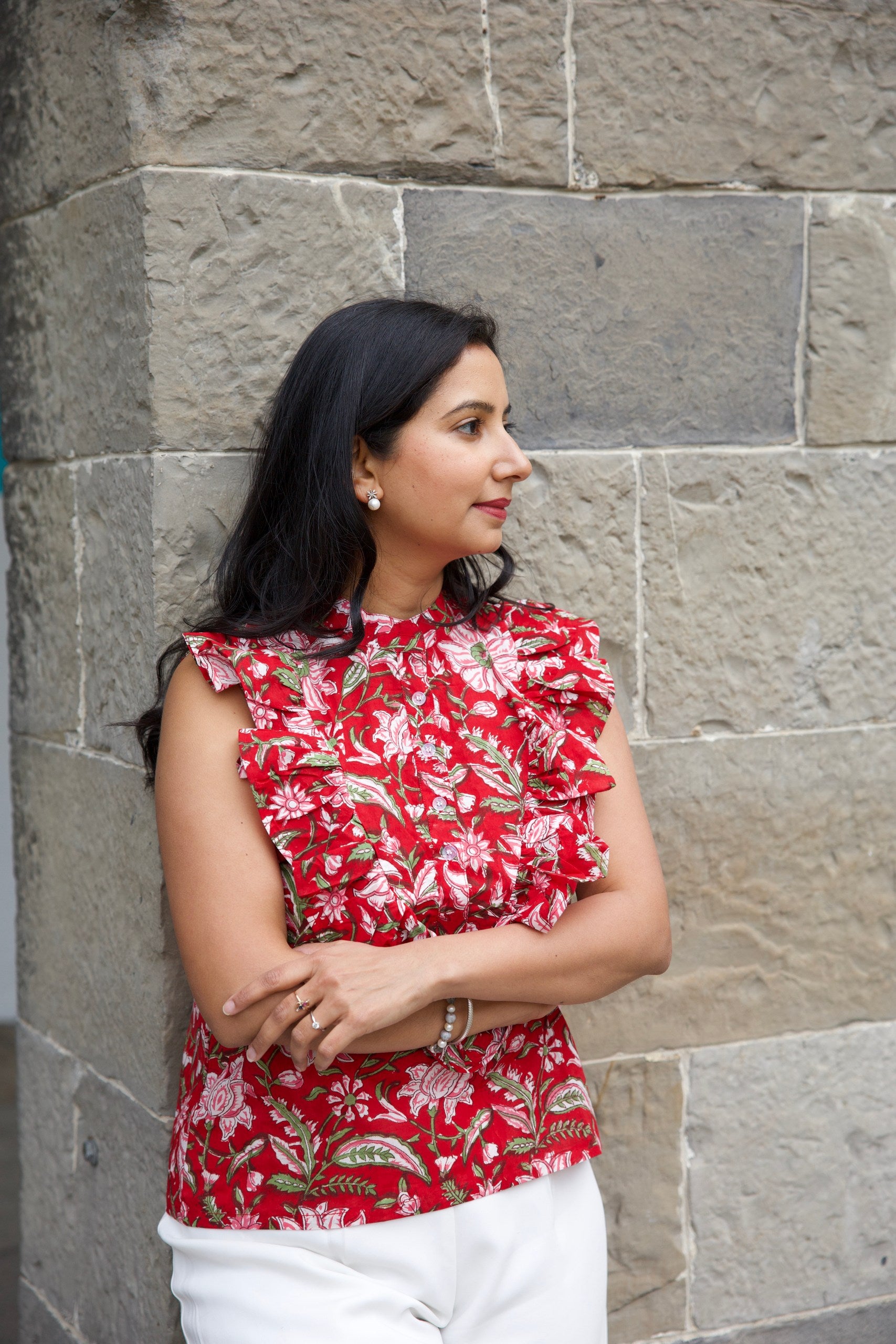 Red_Floral_Block_Printed_Cotton_Blouse_in_Ireland