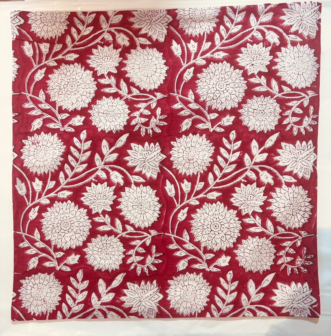 Red Floral Block Printed Cotton Cushion Cover