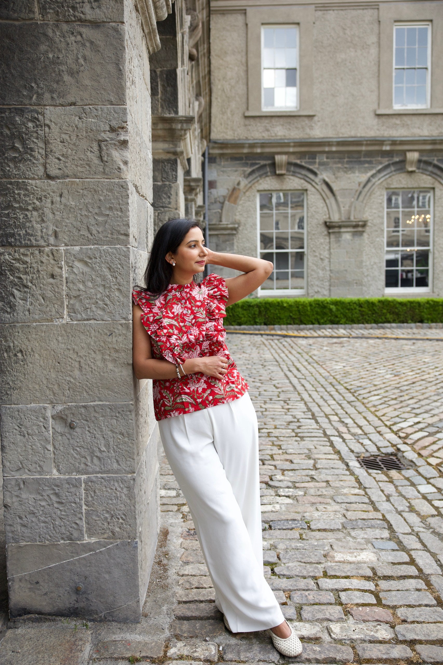 Red floral cotton summer blouse in dublin 