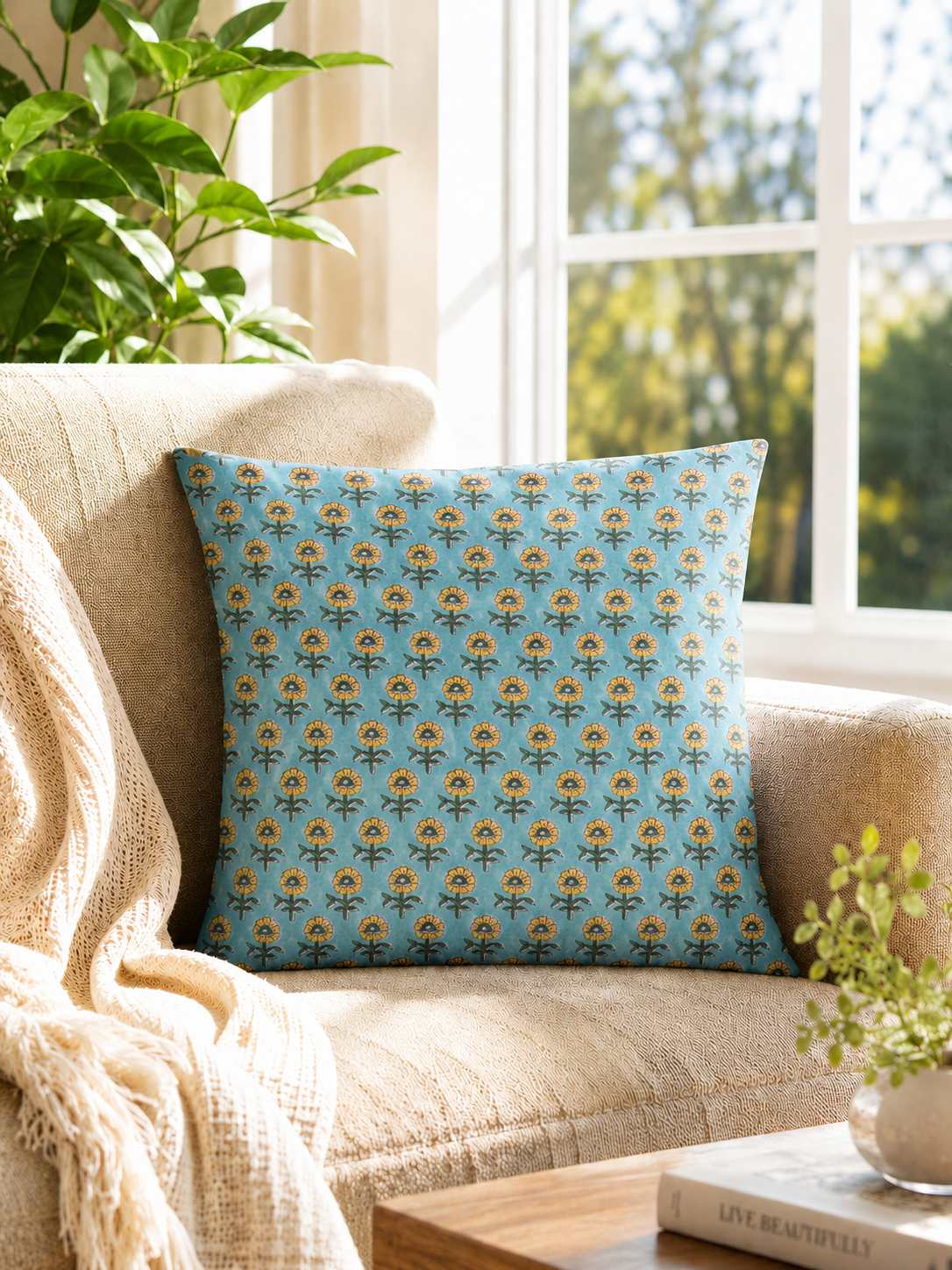 Sea Green floral Cushion Cover 
