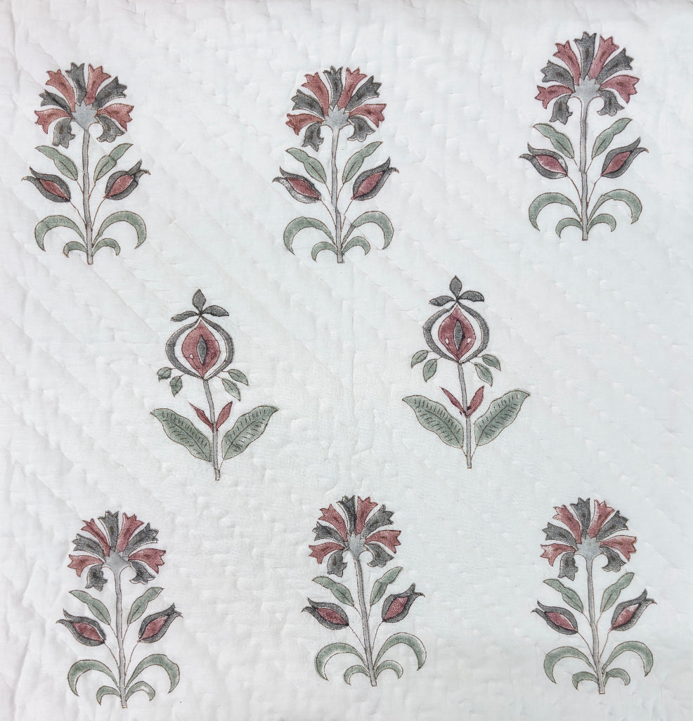 White fabric with floral block Printed pattern