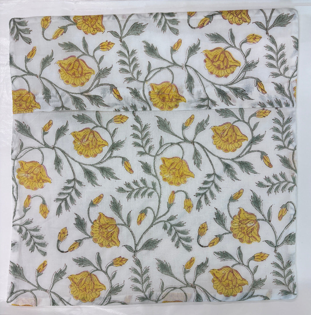Yellow flower wines pattern on a soft cotton cushion cover