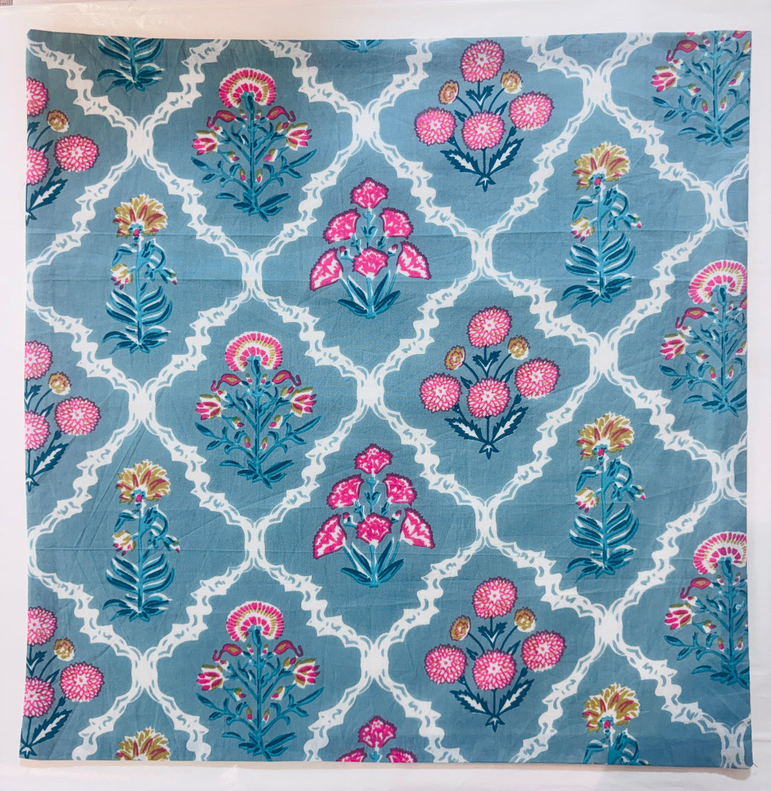 blue and pink floral Cushion Cover in cotton fabric