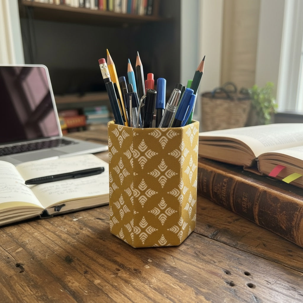 Hand Made Pen Stand with block Printed fabric