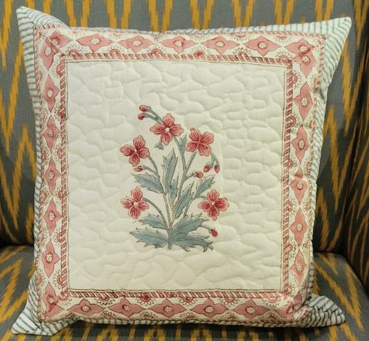 Floral Haven Block Printed Cushion Cover