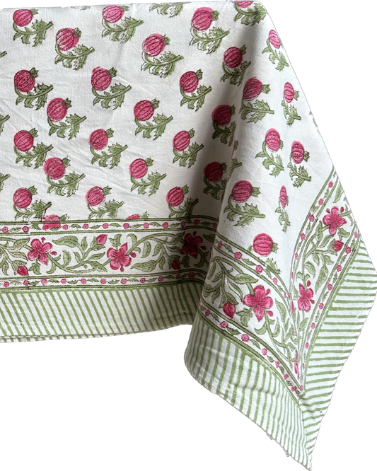 Pink Bud Block Printed Table Cloth
