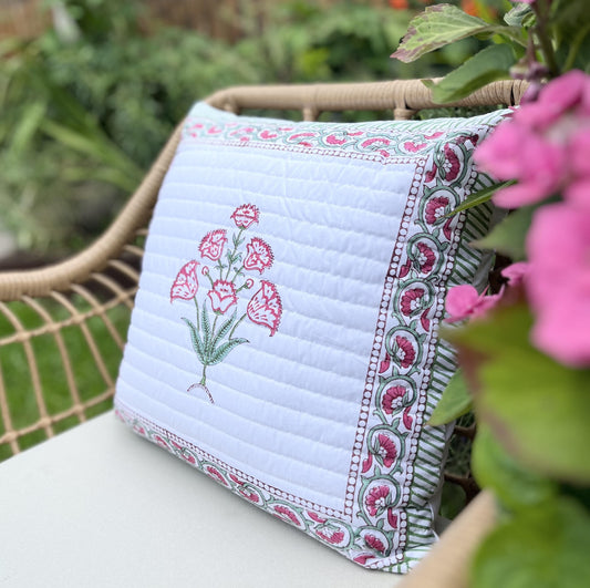 Poppy Bloom Block printed cushion cover